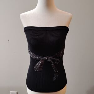 Guess Black Ribbed Strapless Tube Top